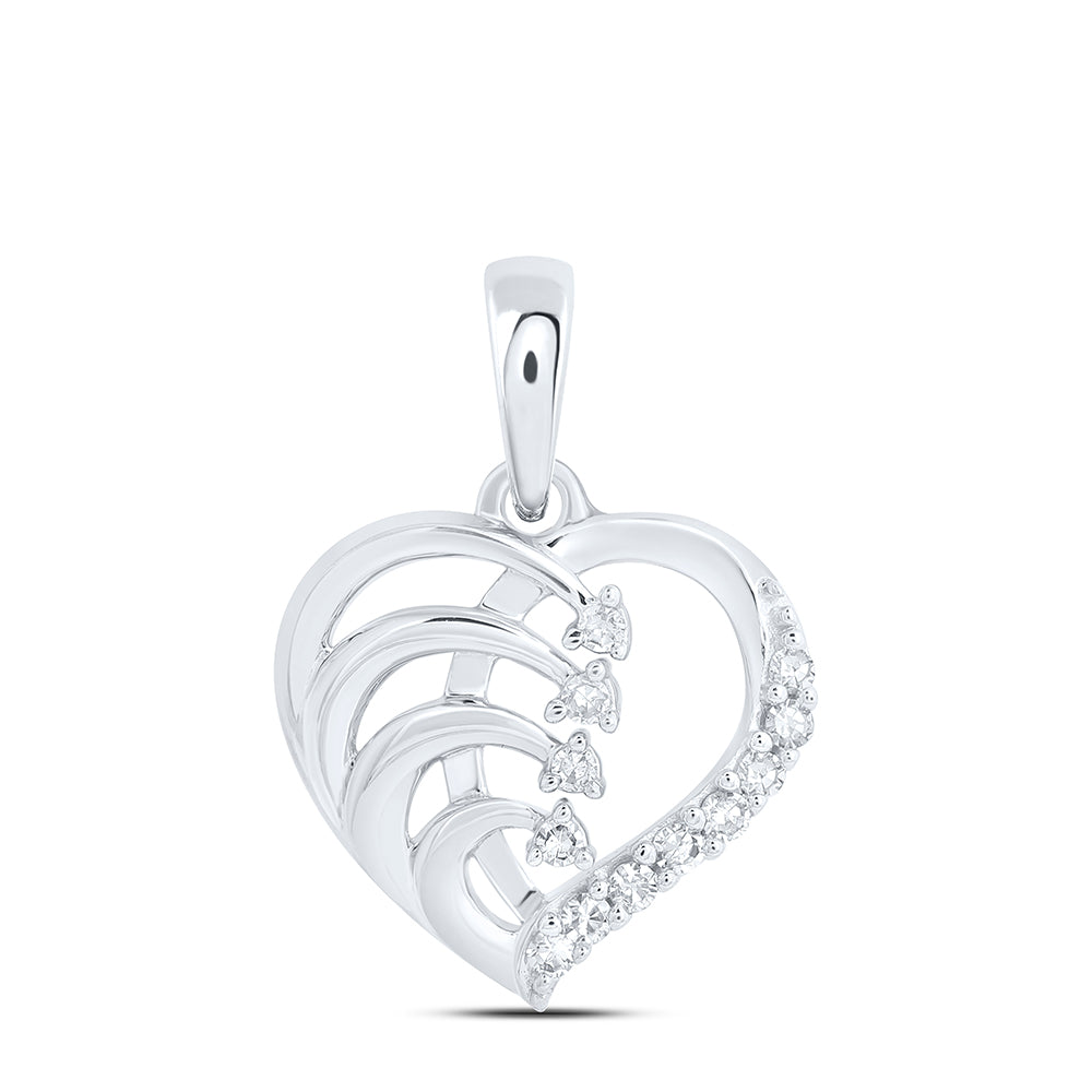 0.07 Ctw Natural Diamond Open Heart Wave Pendant in 10k White Gold