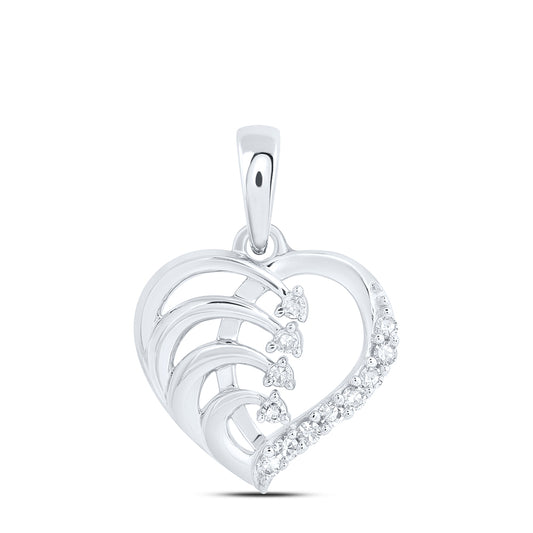0.07 Ctw Natural Diamond Open Heart Wave Pendant in 10k White Gold