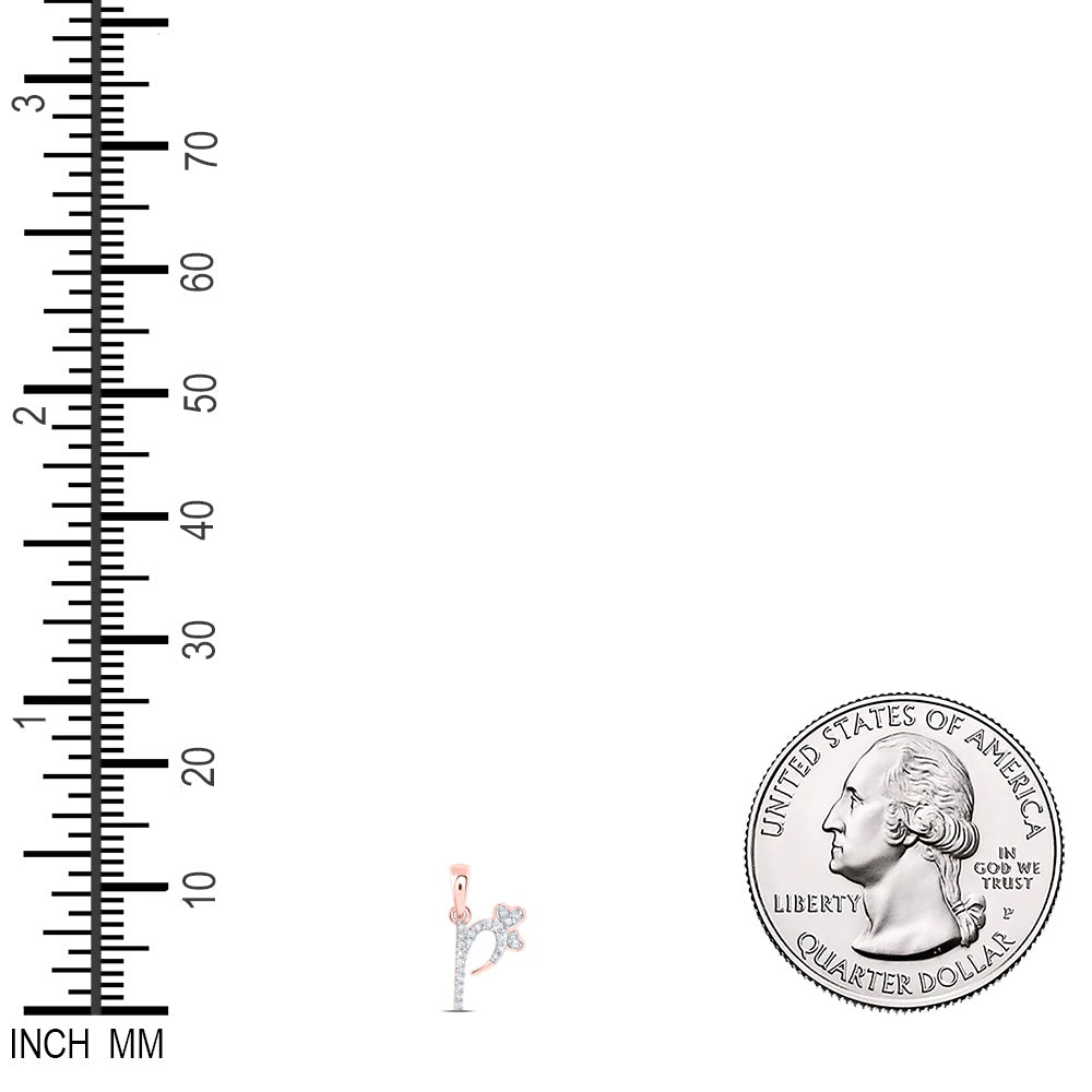 0.08 Ctw Natural Diamond Heart Initial Letter P Pendant in 10k Rose Gold