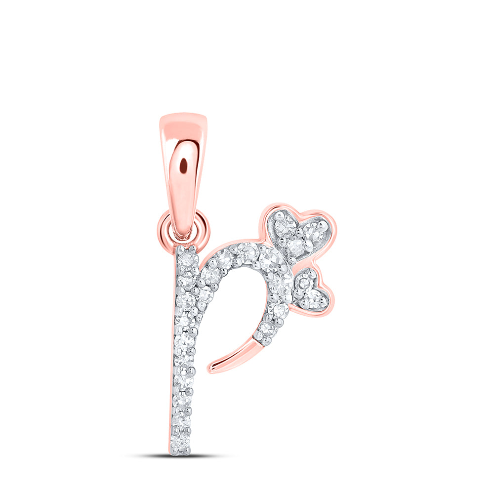 0.08 Ctw Natural Diamond Heart Initial Letter P Pendant in 10k Rose Gold
