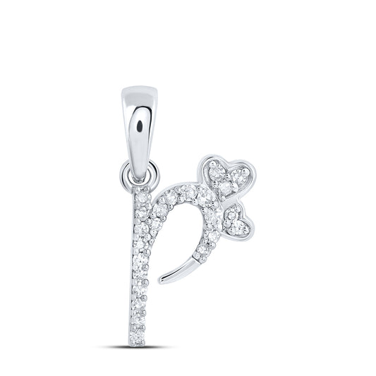 0.08 Ctw Natural Diamond Heart Initial Letter P Pendant in 10k White Gold