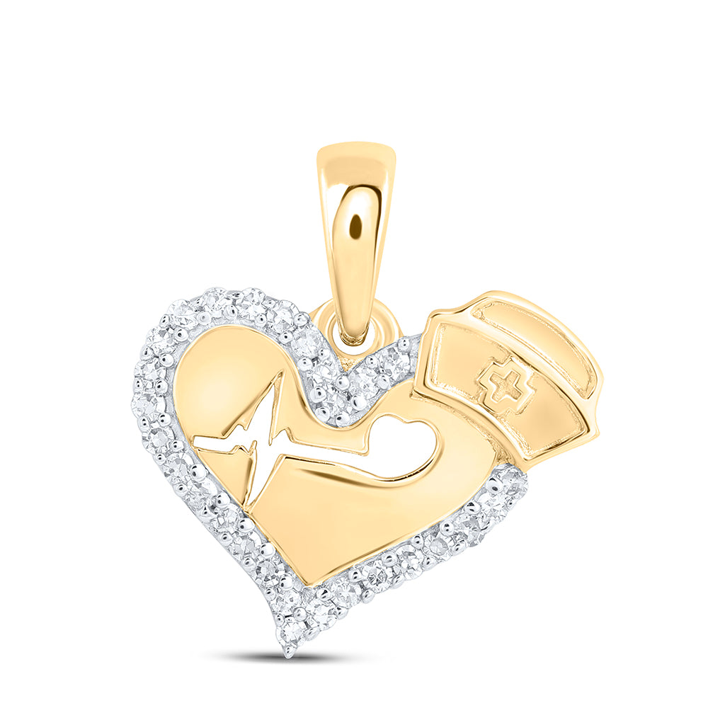 0.09 Ctw Natural Diamond Heart Beat Heart Pendant in 10k Yellow Gold