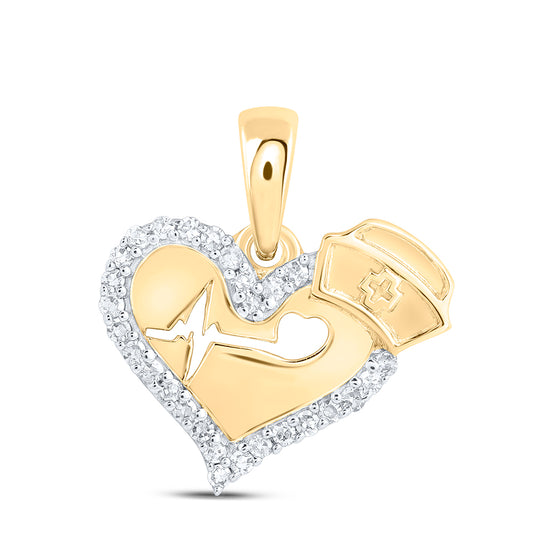 0.09 Ctw Natural Diamond Heart Beat Heart Pendant in 10k Yellow Gold