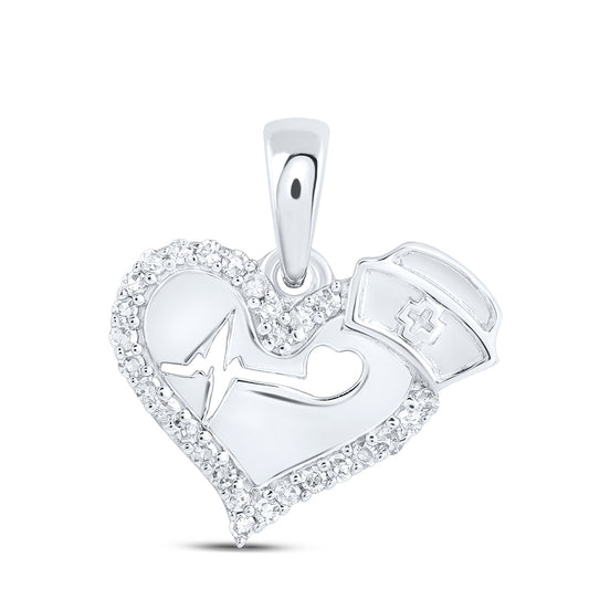 0.09 Ctw Natural Diamond Heart Beat Heart Pendant in 10k White Gold