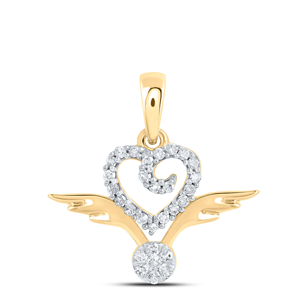 0.12 Ctw Natural Diamond Open Heart Wings Pendant in 10k Yellow Gold