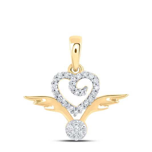 0.12 Ctw Natural Diamond Open Heart Wings Pendant in 10k Yellow Gold
