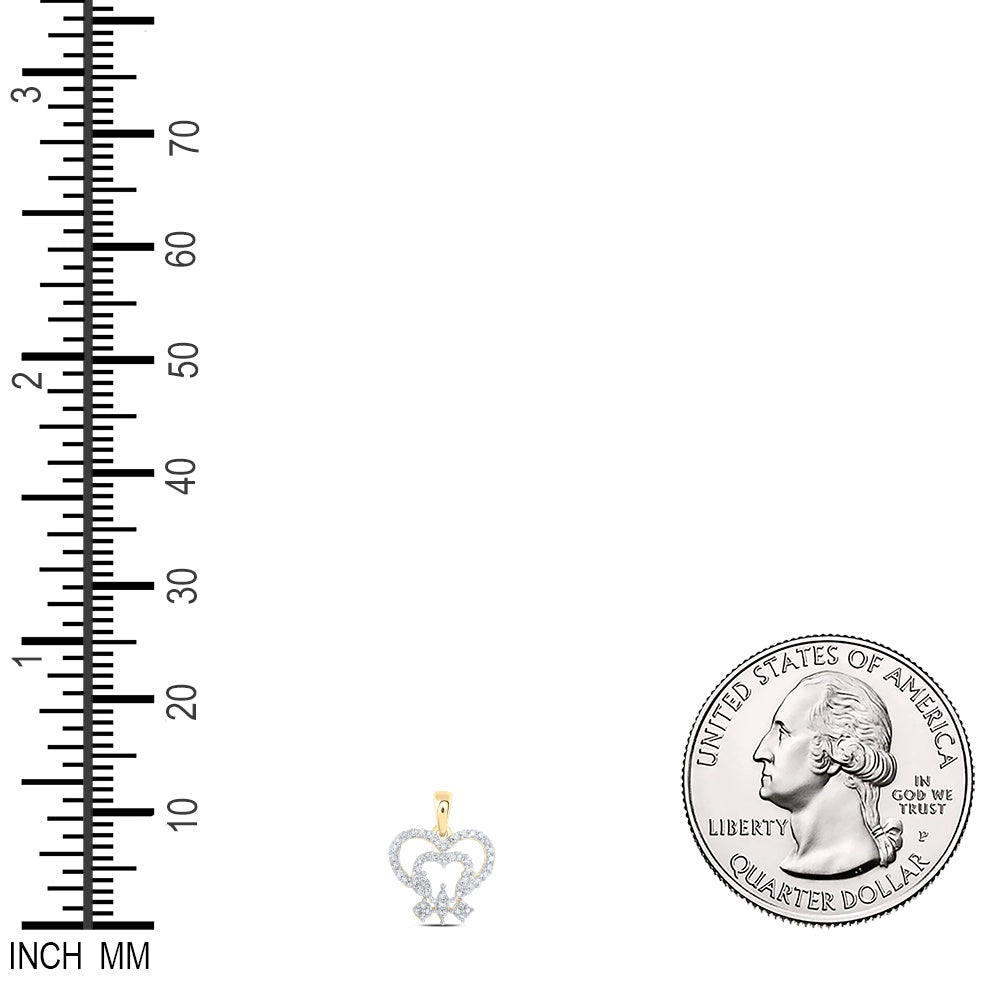 0.2 Ctw Natural Diamond Open Double Heart Pendant in 10k Yellow Gold