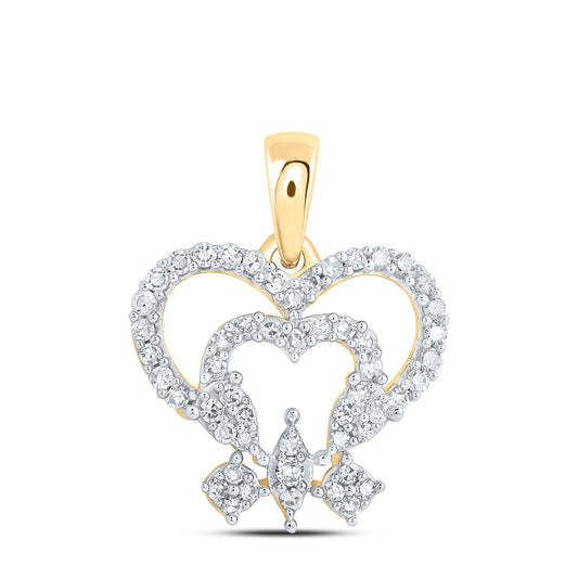 0.2 Ctw Natural Diamond Open Double Heart Pendant in 10k Yellow Gold