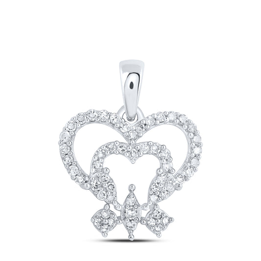 0.22 Ctw Natural Diamond Open Double Heart Pendant in 10k White Gold