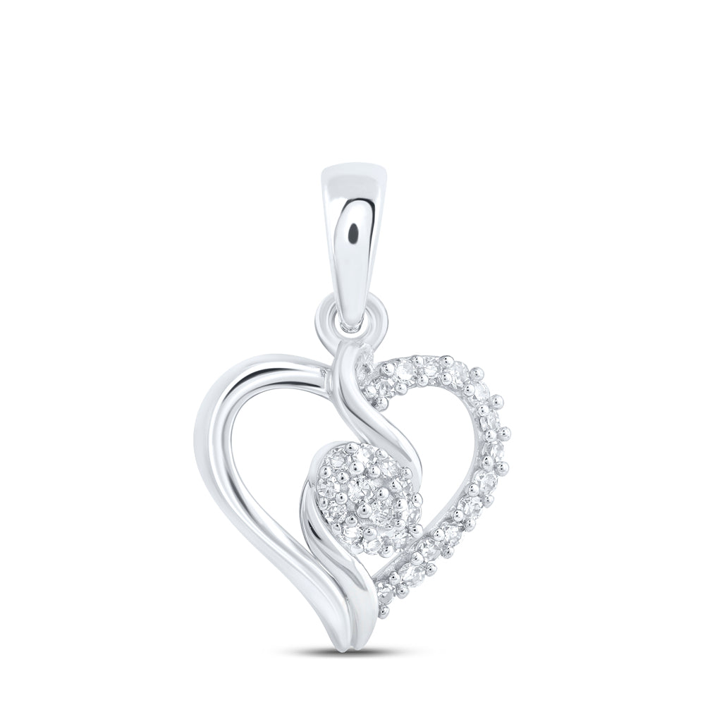 0.09 Ctw Natural Diamond Open Heart Pendant in 10k White Gold