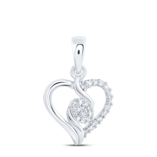 0.09 Ctw Natural Diamond Open Heart Pendant in 10k White Gold