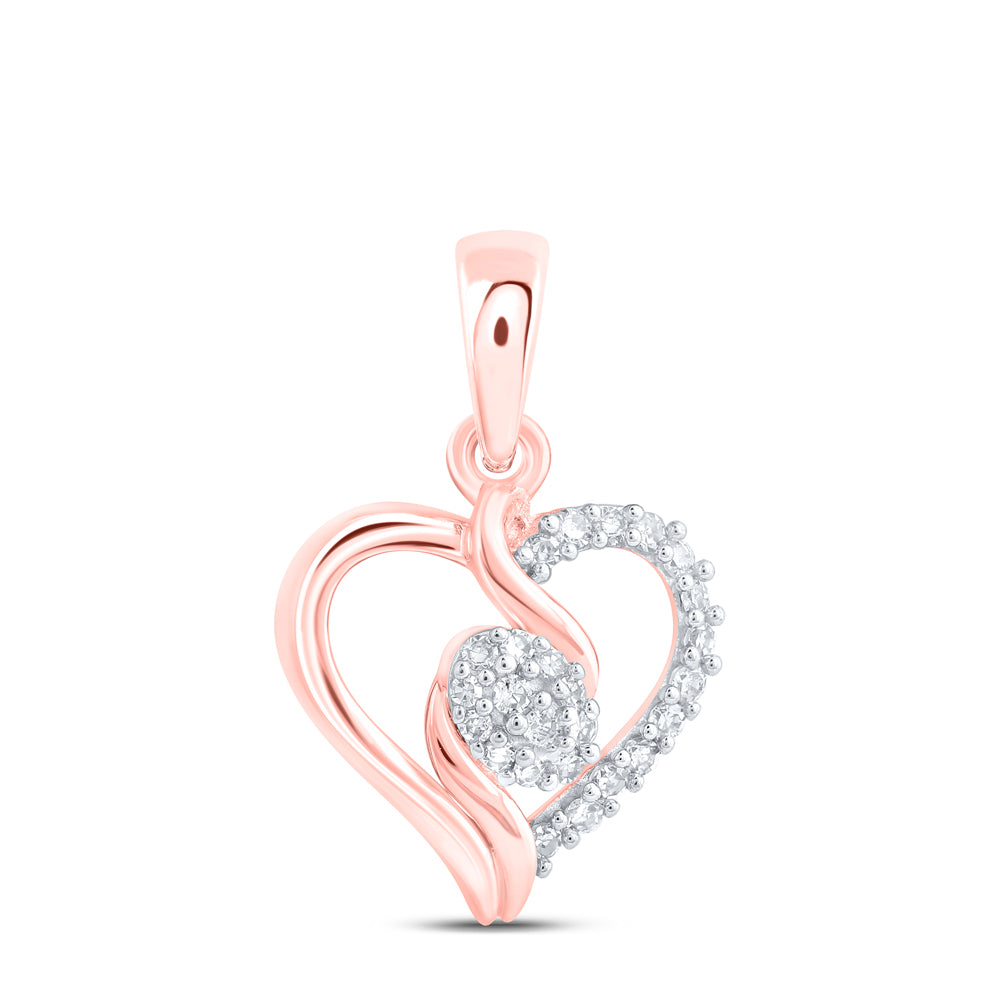 0.09 Ctw Natural Diamond Open Heart Pendant in 10k Rose Gold