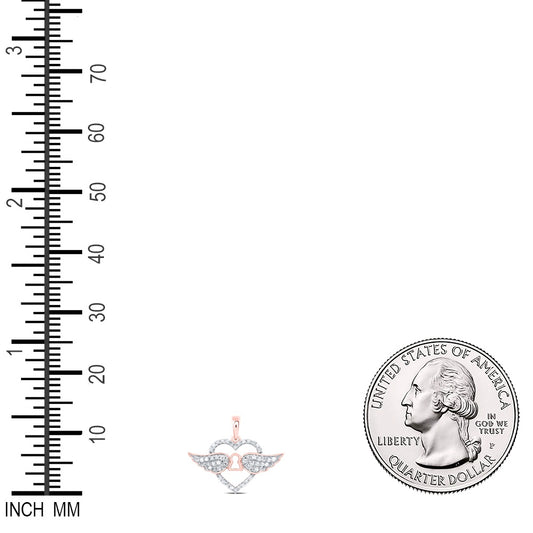 0.29 Ctw Natural Diamond Open Heart Wing Key Pendant in 10k Rose Gold