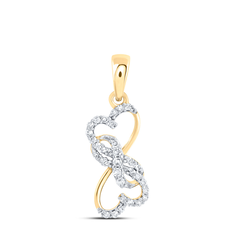 0.11 Ctw Natural Diamond Double Open Heart Infinity Pendant in 10k Yellow Gold