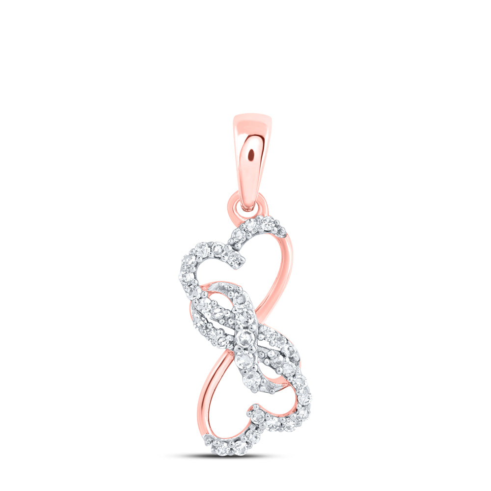 0.11 Ctw Natural Diamond Double Open Heart Infinity Pendant in 10k Rose Gold