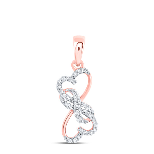 0.11 Ctw Natural Diamond Double Open Heart Infinity Pendant in 10k Rose Gold