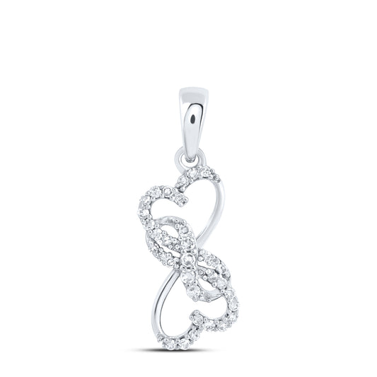 0.11 Ctw Natural Diamond Double Open Heart Infinity Pendant in 10k White Gold