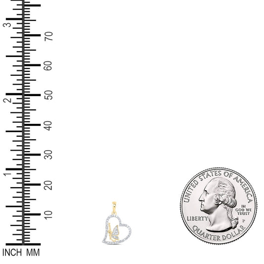 0.18 Ctw Natural Diamond Open Heart Angel Pendant in 10k Yellow Gold