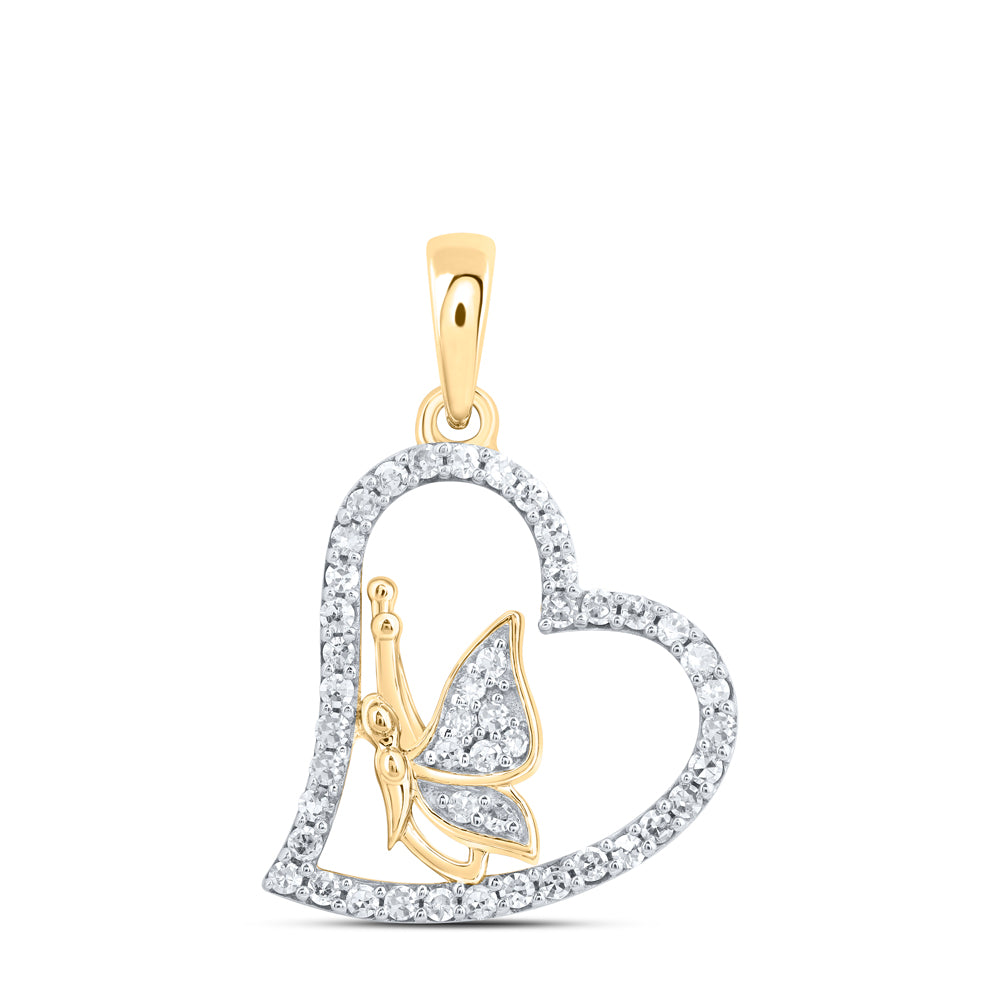 0.18 Ctw Natural Diamond Open Heart Angel Pendant in 10k Yellow Gold