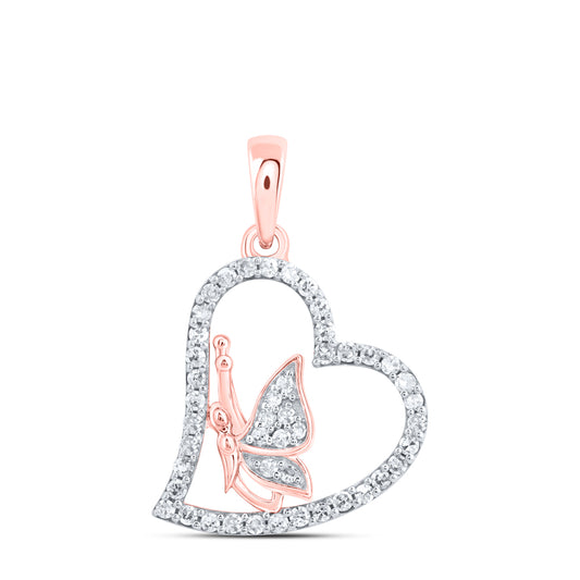 0.18 Ctw Natural Diamond Open Heart Angel Pendant in 10k Rose Gold
