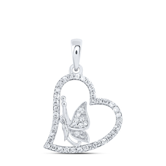 0.18 Ctw Natural Diamond Open Heart Angel Pendant in 10k White Gold