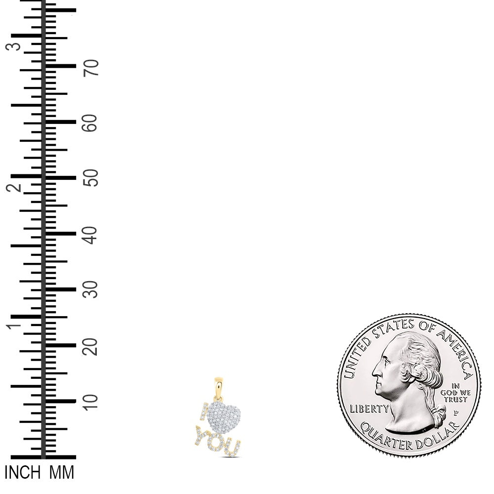 0.29 Ctw Natural Diamond I Love You Heart Pendant in 10k Yellow Gold