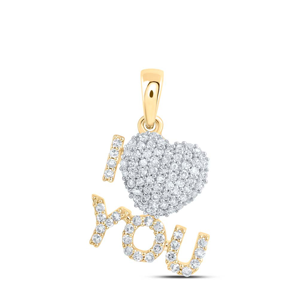 0.29 Ctw Natural Diamond I Love You Heart Pendant in 10k Yellow Gold