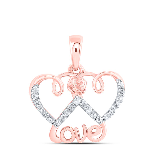 0.09 Ctw Natural Diamond Open Double Heart Love Pendant in 10k Rose Gold
