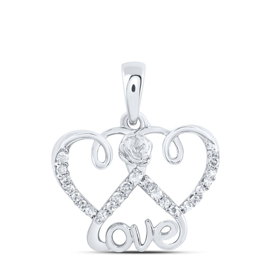 0.09 Ctw Natural Diamond Open Double Heart Love Pendant in 10k White Gold