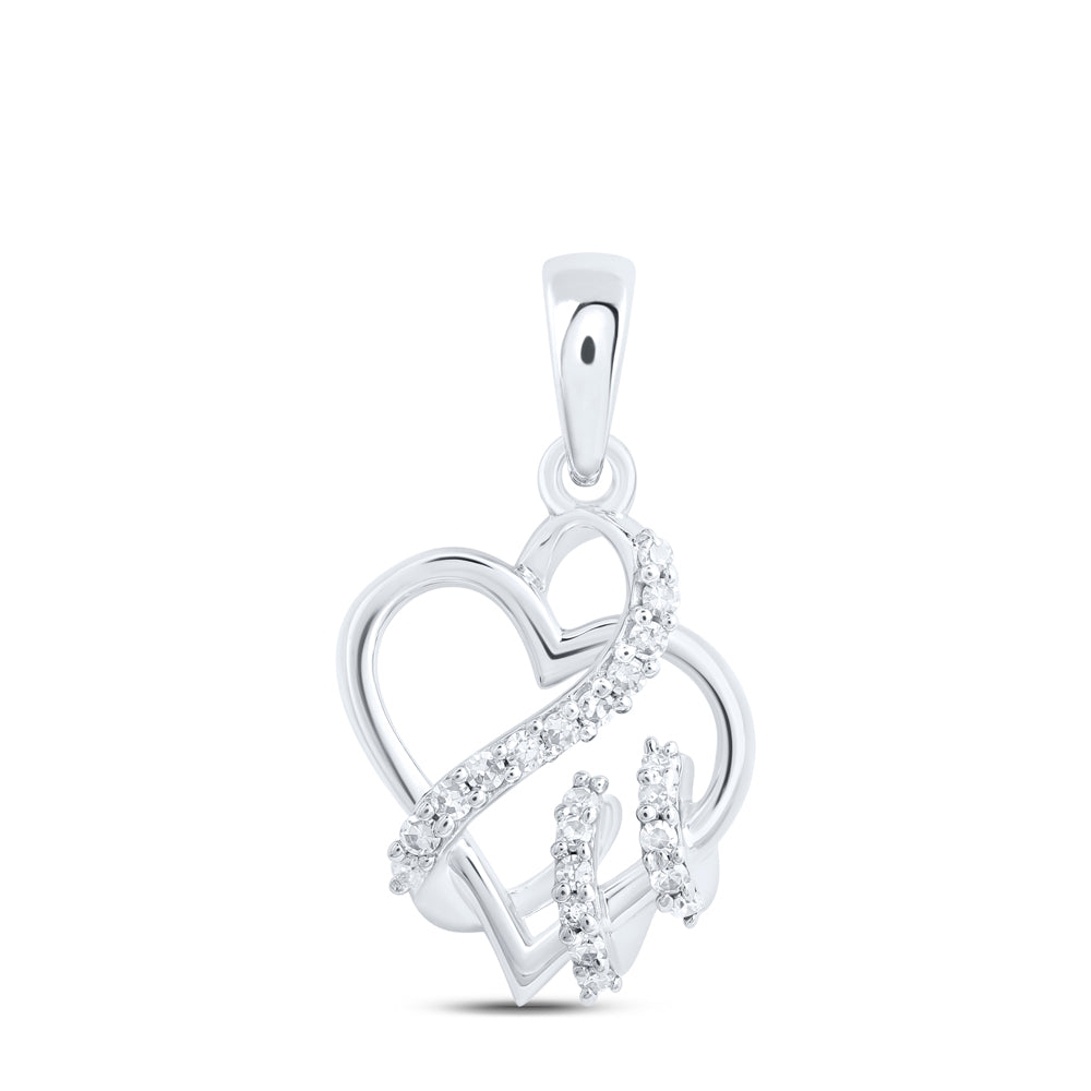 0.08 Ctw Natural Diamond Open Heart Pendant in 10k White Gold