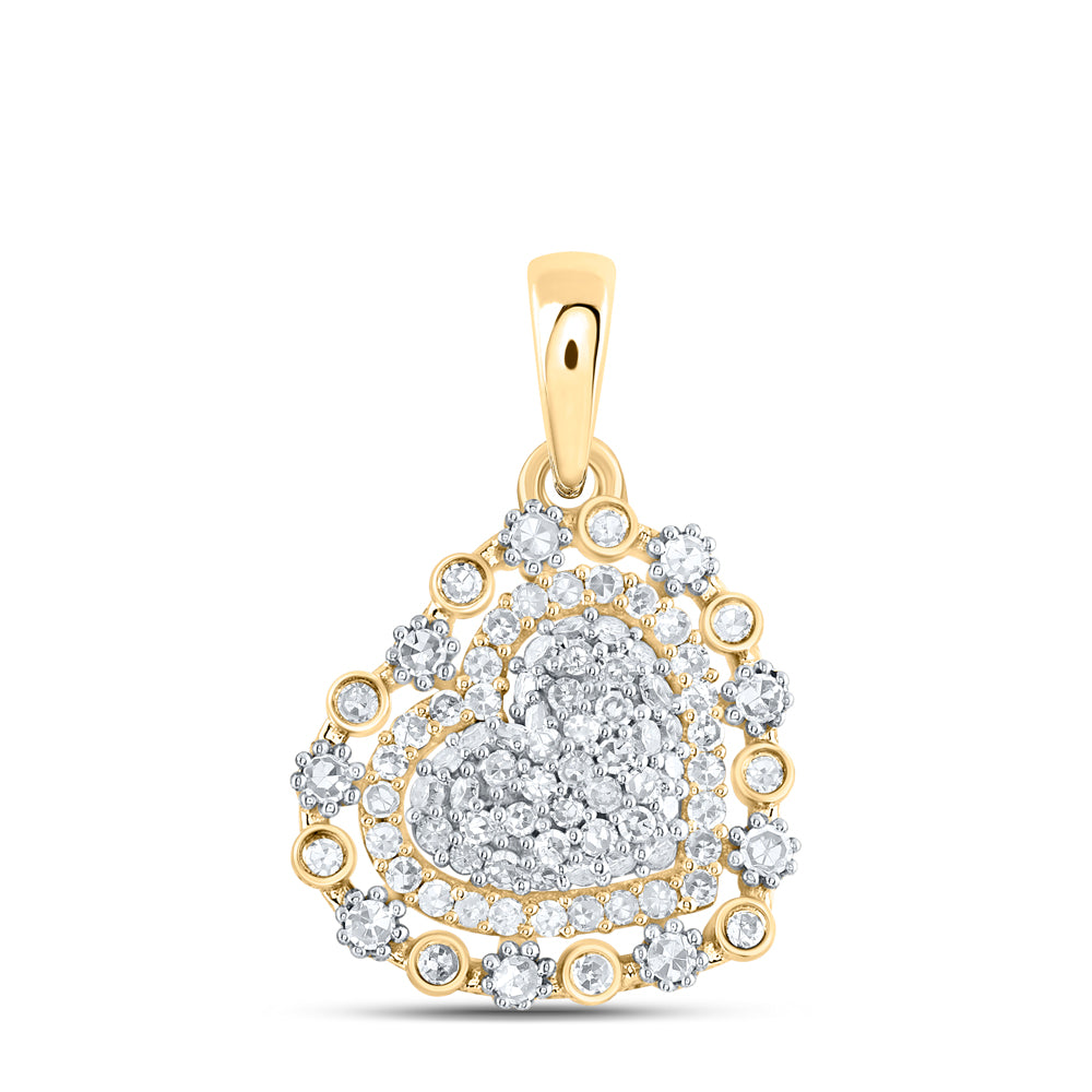 0.3 Ctw Natural Diamond Cluster Heart Pendant in 10k Yellow Gold