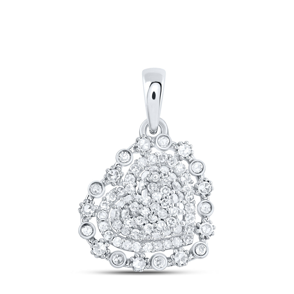 0.3 Ctw Natural Diamond Cluster Heart Pendant in 10k White Gold