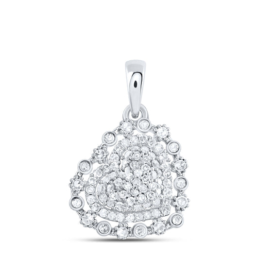 0.3 Ctw Natural Diamond Cluster Heart Pendant in 10k White Gold