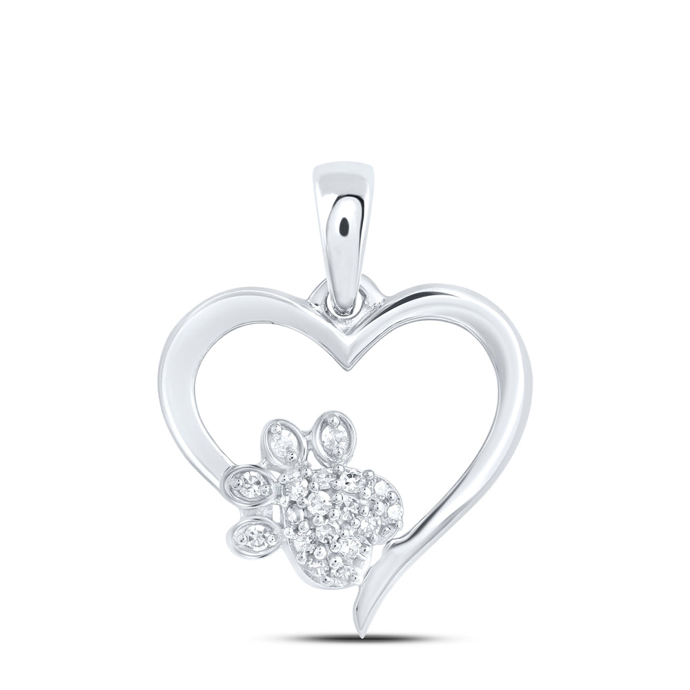 0.06 Ctw Natural Diamond Open Heart Paw Pendant in Sterling Silver