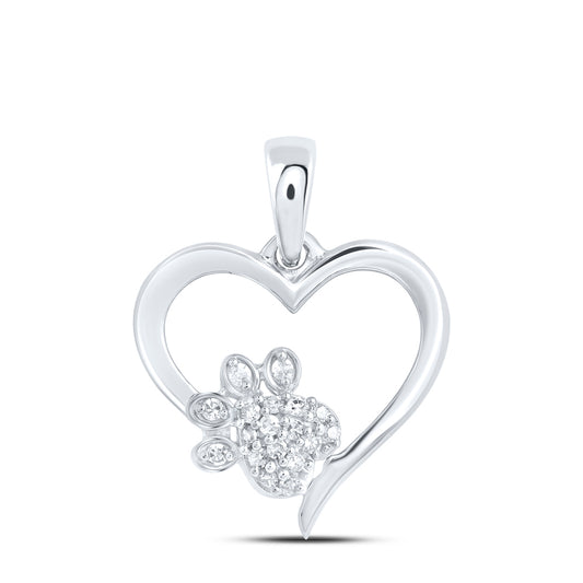 0.06 Ctw Natural Diamond Open Heart Paw Pendant in Sterling Silver