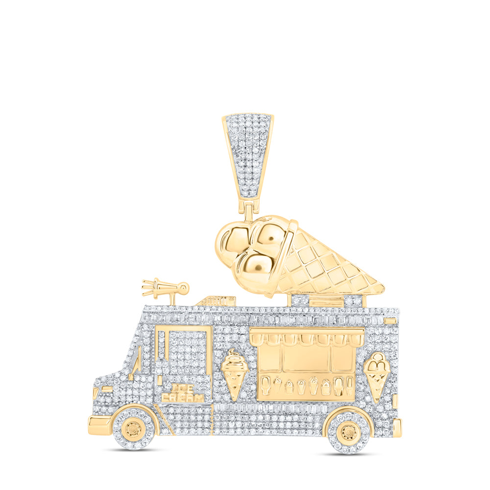 1.9 Ctw Natural Diamond Ice Truck Auto Pendant in 10k Yellow Gold
