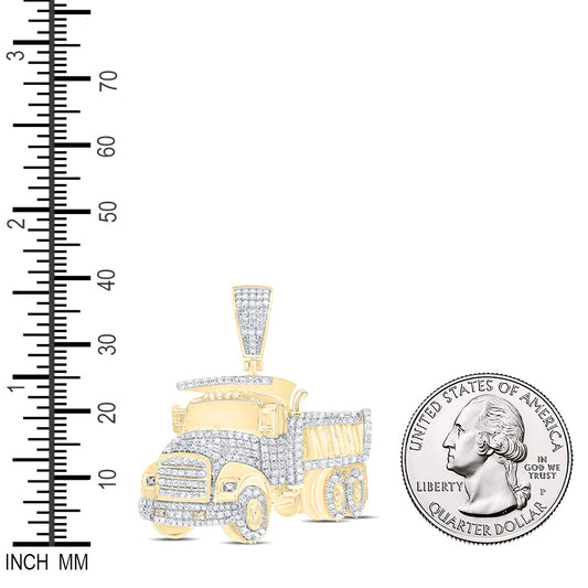0.92 Ctw Natural Diamond Dump Truck Auto Pendant in 10k Yellow Gold
