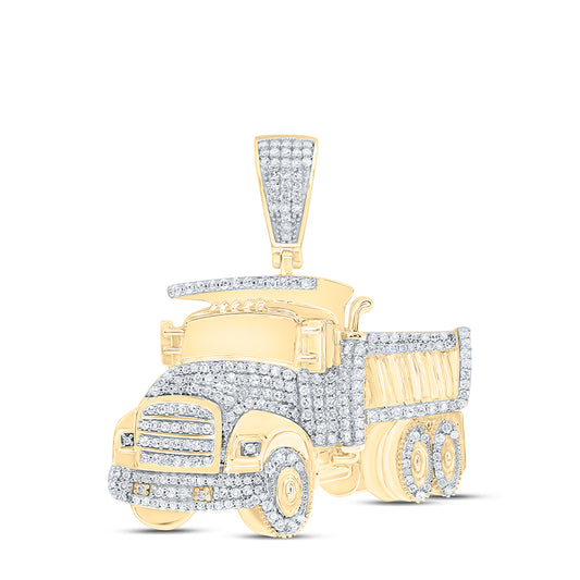 0.92 Ctw Natural Diamond Dump Truck Auto Pendant in 10k Yellow Gold