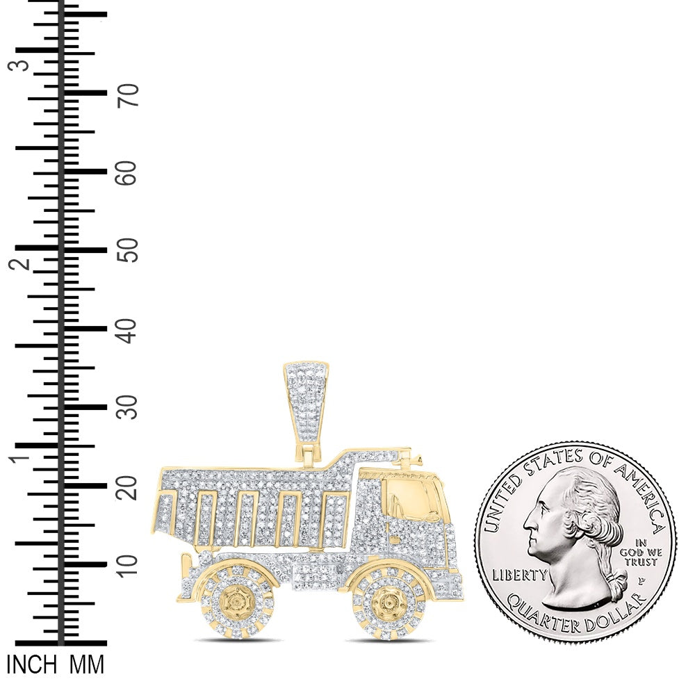 1.21 Ctw Natural Diamond Dump Truck Pendant in 10k Yellow Gold