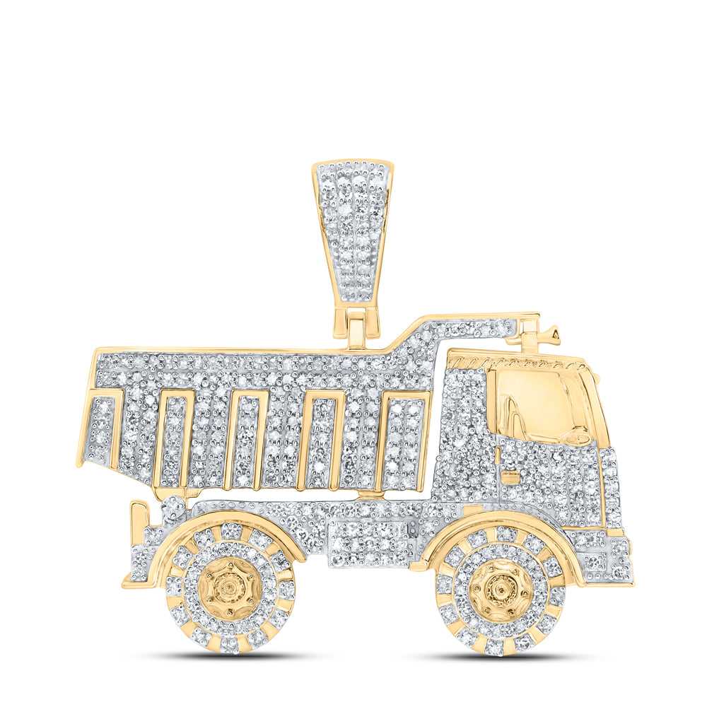1.21 Ctw Natural Diamond Dump Truck Pendant in 10k Yellow Gold