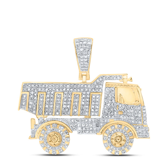1.21 Ctw Natural Diamond Dump Truck Pendant in 10k Yellow Gold