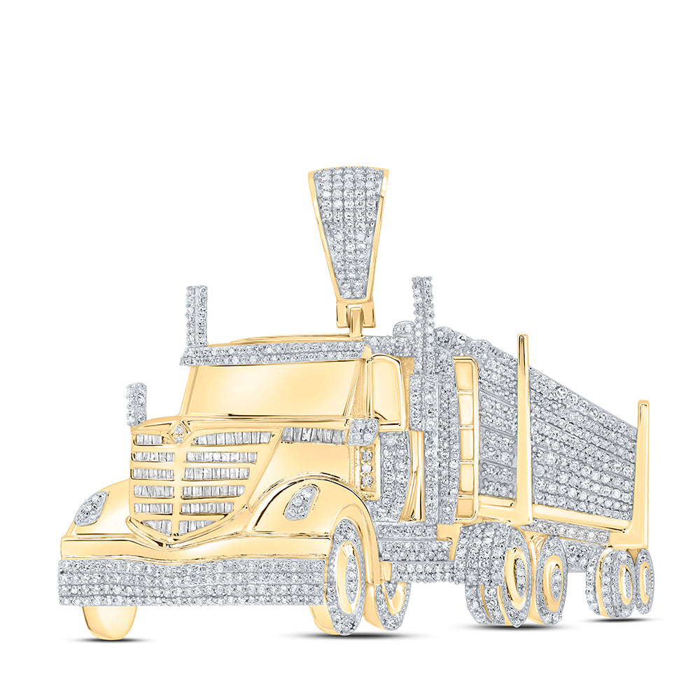 2.52 Ctw Natural Diamond Semi-Trailer Truck Pendant in 10k Yellow Gold