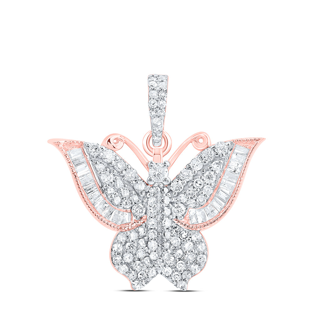 0.6 Ctw Natural Diamond Hiphop Butterfly Animal Pendant in 10k Rose Gold