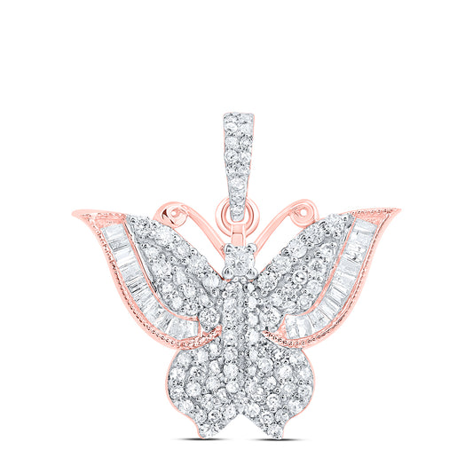 0.6 Ctw Natural Diamond Hiphop Butterfly Animal Pendant in 10k Rose Gold