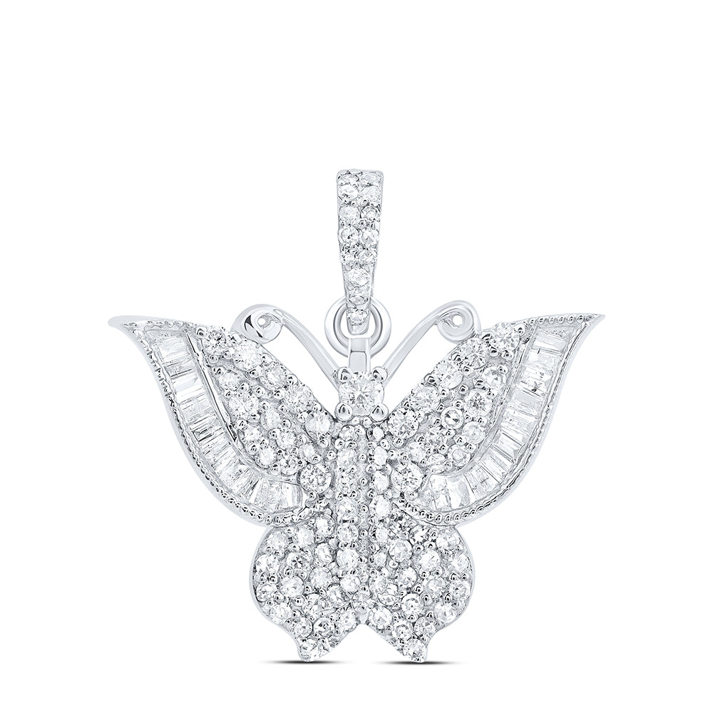 0.6 Ctw Natural Diamond Hiphop Butterfly Animal Pendant in 10k White Gold