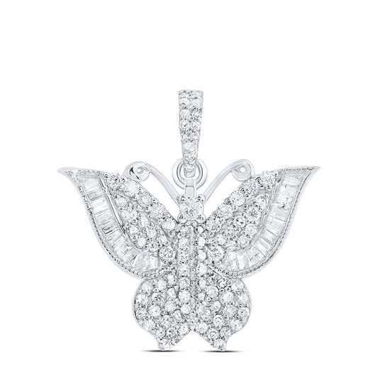 0.6 Ctw Natural Diamond Hiphop Butterfly Animal Pendant in 10k White Gold