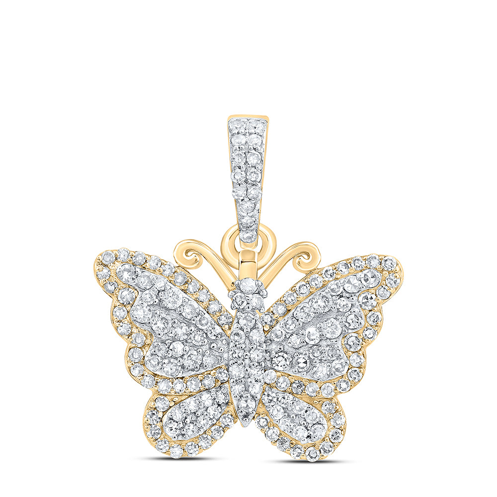 0.41 Ctw Natural Diamond Hiphop Butterfly Animal Pendant in 10k Yellow Gold
