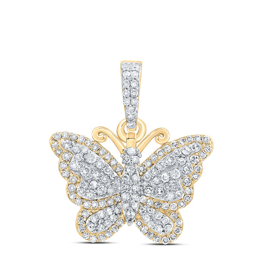 0.41 Ctw Natural Diamond Hiphop Butterfly Animal Pendant in 10k Yellow Gold