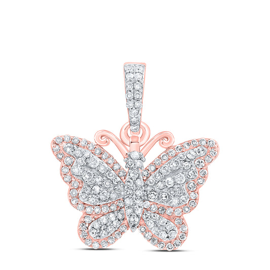0.38 Ctw Natural Diamond Hiphop Butterfly Animal Pendant in 10k Rose Gold