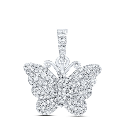0.38 Ctw Natural Diamond Hiphop Butterfly Animal Pendant in 10k White Gold